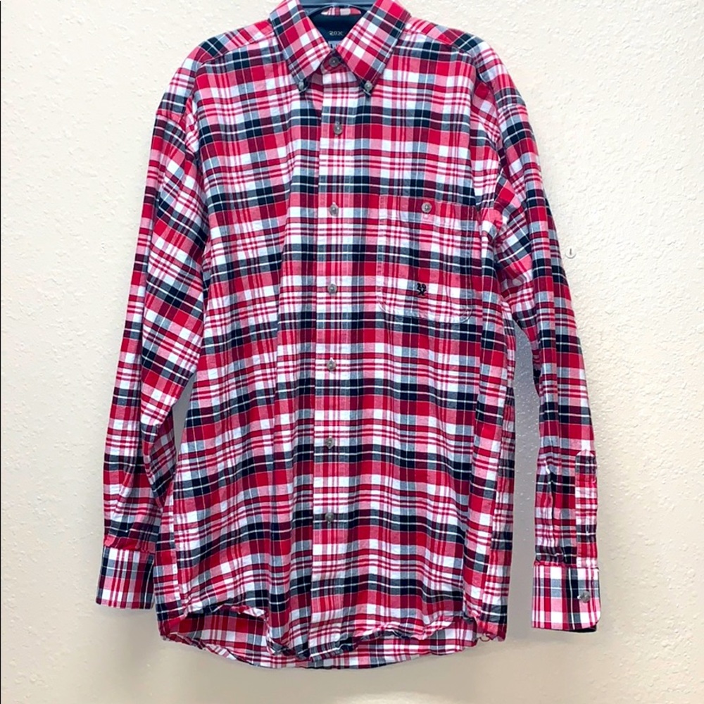 Men’s 20X Red Plaid button Down Shirt Sz M